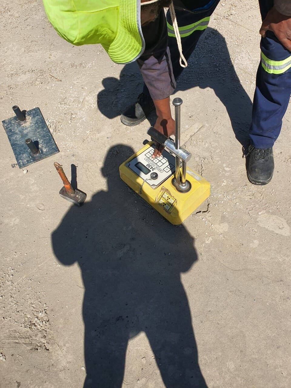 Nuclear density gauge testing of compacted track bed on Central Line recovery works