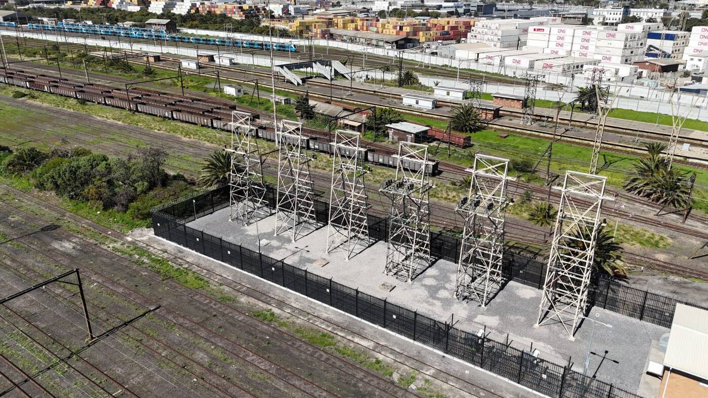 Aerial view of Paarden Eiland substation compound and structures