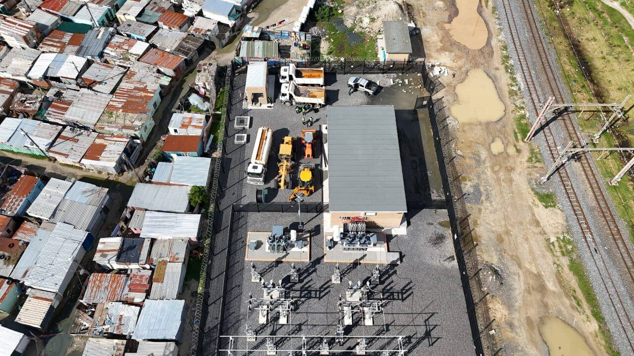 Aerial view of completed Nolungile substation compound and rail corridor