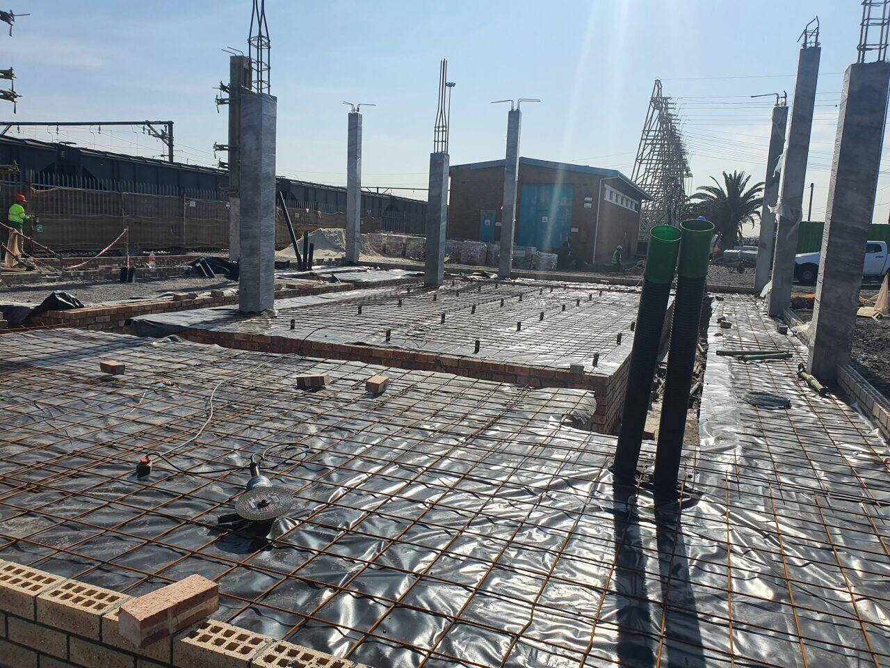 Foundation rebar and column starters for substation building