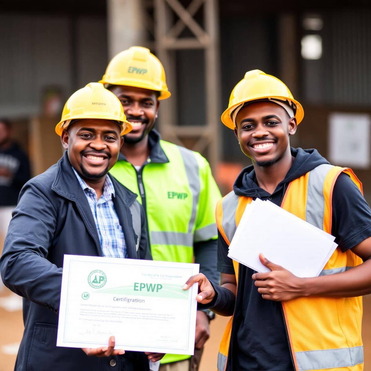 EPWP certificate handover to a young graduate on site