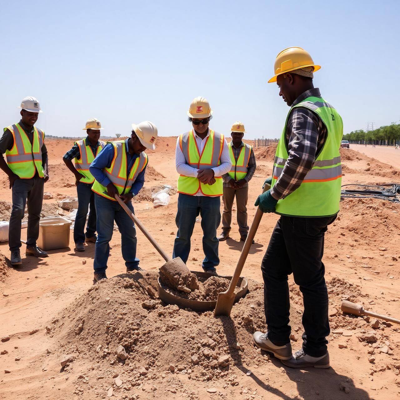 On-site practical concrete and shovel work training session